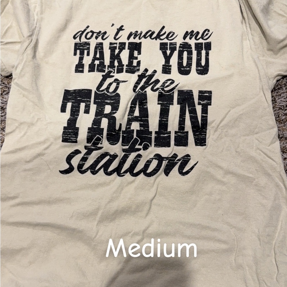 Beige Graphic Tee with Bold Text